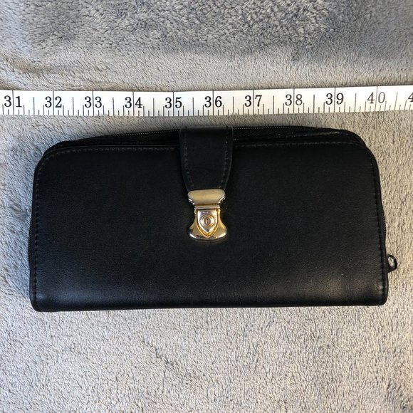 Women's Black Clutch Wallet Buckle Zip 12-Card Holders + License Window 8”x 4” - Picture 7 of 8